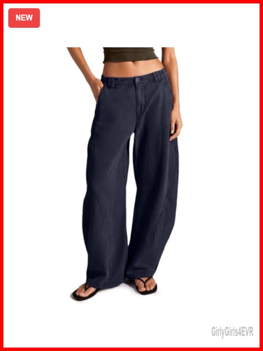 Cotton Barrel Pants Womens Chino Wide Leg with Pockets Casual Trousers